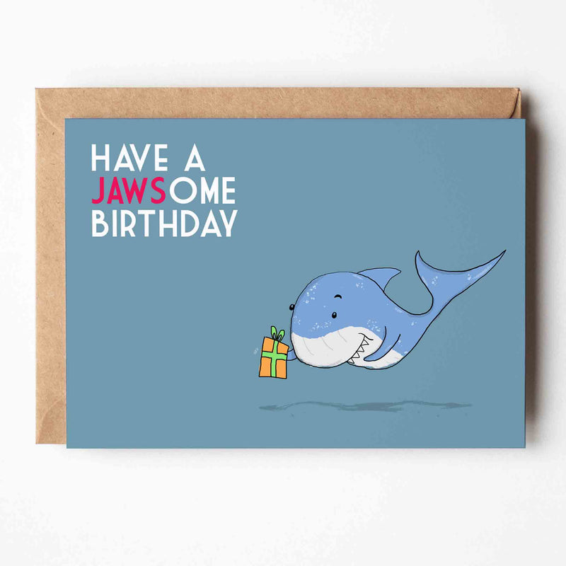 Funny Shark Greeting Card – Jawsome Birthday Pun | Cute Ocean Theme Card