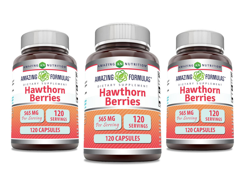 Amazing Formulas Hawthorn Berries 565 mg – 120 Capsules, 3 Pack, Made in USA
