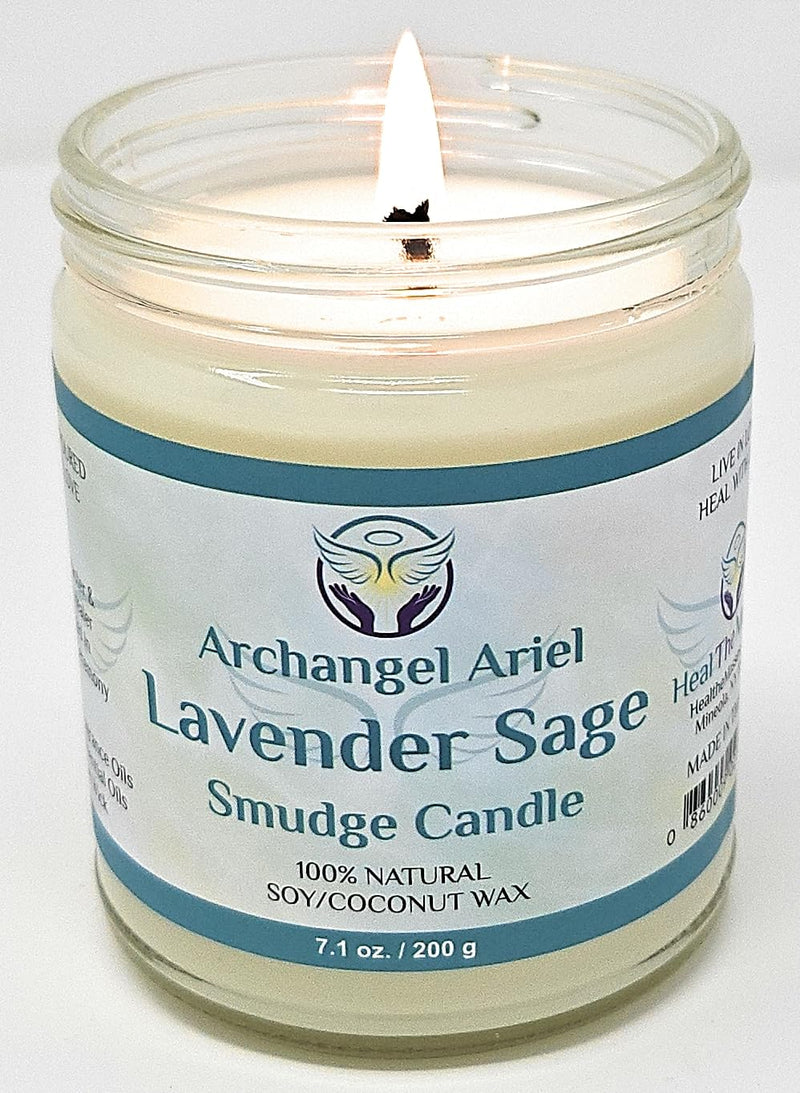 Heal The Masses Lavender Sage Candle - Archangel Ariel Candle for Chakra Healing & Energy Cleansing - Reiki Charged White Sage Candle (7 oz)