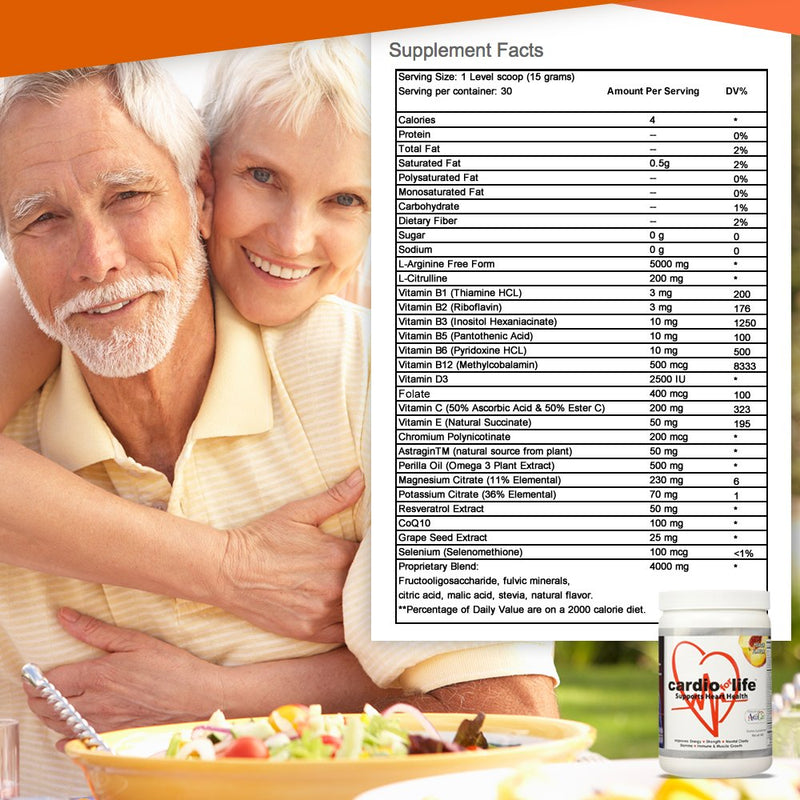 Health Guardian Cardio for Life L-Arginine Powder 16oz – Natural Nitric Oxide & Energy – Peach