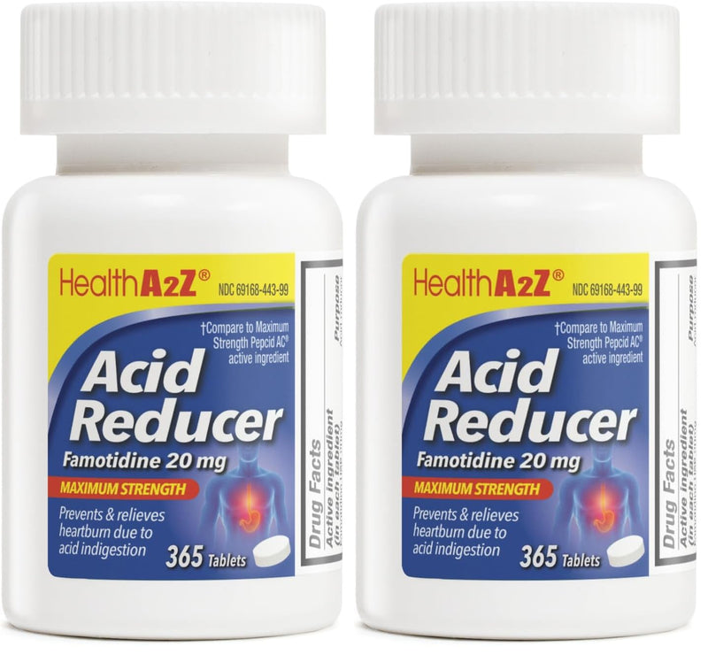 HealthA2Z Acid Reducer 20mg Famotidine – Maximum Strength Heartburn Relief (365 Tablets x 2)