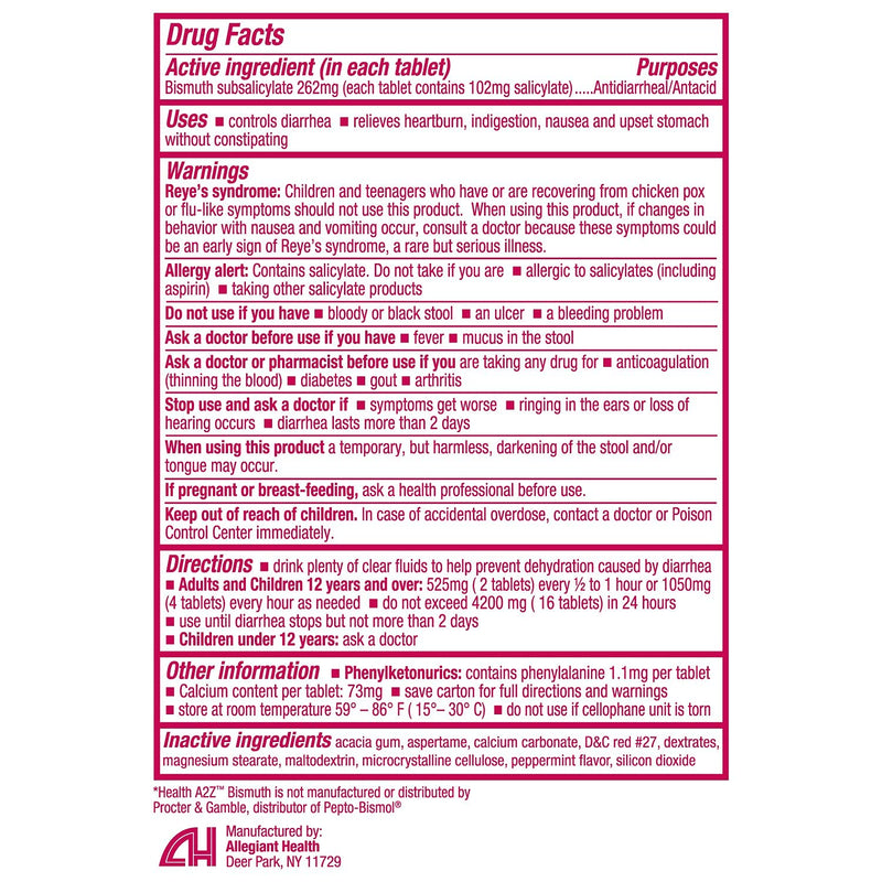 HealthA2Z Bismuth Subsalicylate 262mg | Multi-Symptom Digestive Relief | 24-Pack (288 Tablets)