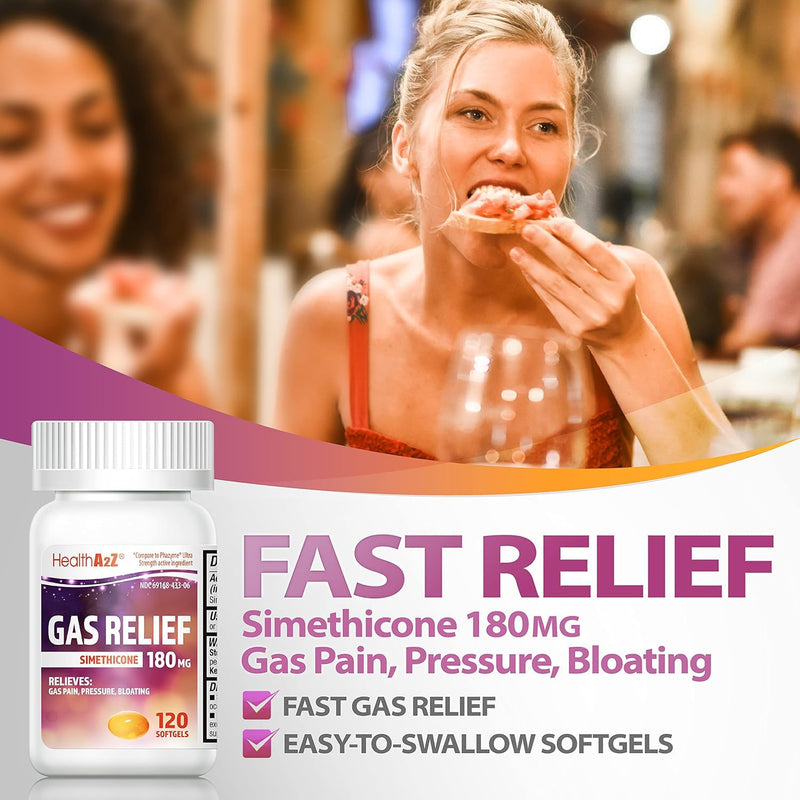 HealthA2Z Gas Relief Simethicone 180 mg | Fast Gas Relief | 120 Count Pack of 2