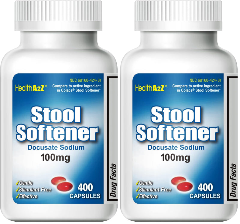 HealthA2Z Stool Softener | Docusate Sodium 100 mg | Red Capsules (400 Count Pack of 2)