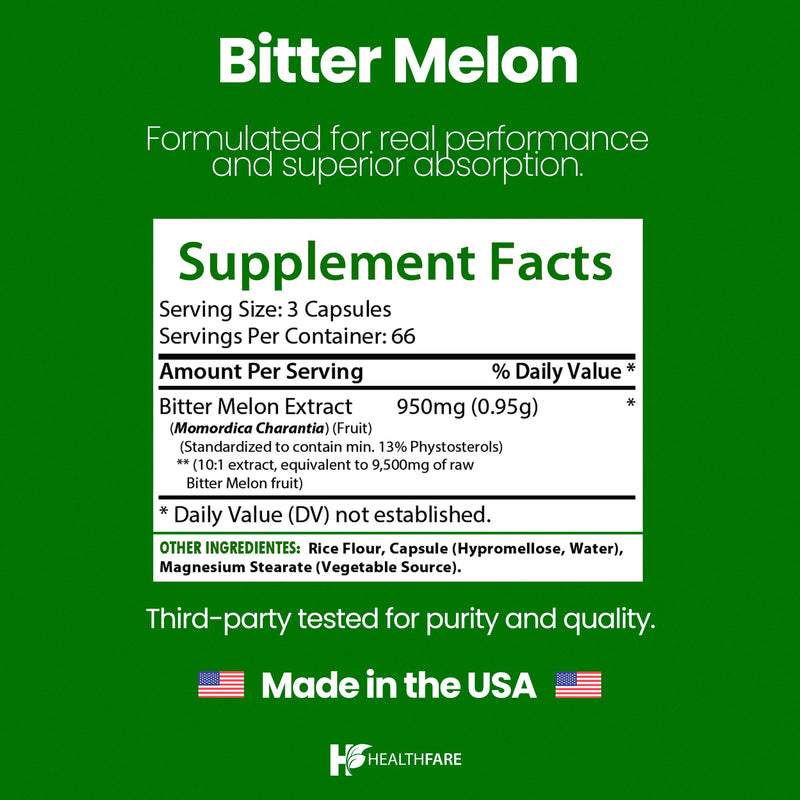 Healthfare Bitter Melon Extract 9500mg – 200 Vegan Capsules – Made in USA