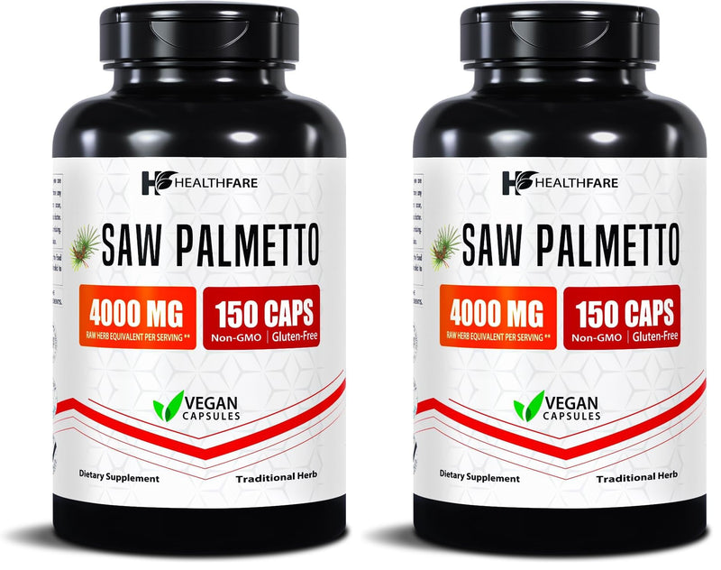 Healthfare Saw Palmetto Extract Capsules 4000mg | 150 Capsules | Hair Growth for Men & Women | Non-GMO & Gluten-Free | Made in USA (Pack of 2)