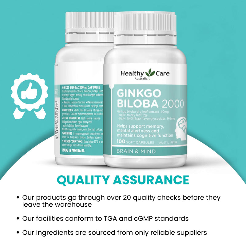 Healthy Care Ginkgo Biloba 2000mg 100 Capsules Australian Made