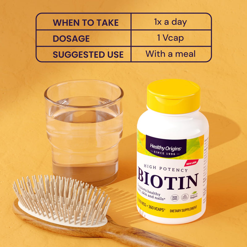 Healthy Origins Biotin 5,000 mcg – 360 Veggie Caps | Hair & Nail Support