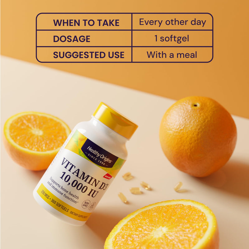 Healthy Origins Vitamin D3 10,000 IU - 120 Softgels (Non-GMO, Gluten Free)