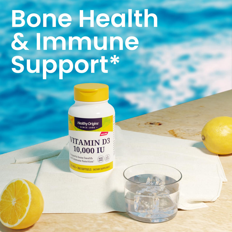 Healthy Origins Vitamin D3 10,000 IU - 120 Softgels (Non-GMO, Gluten Free)