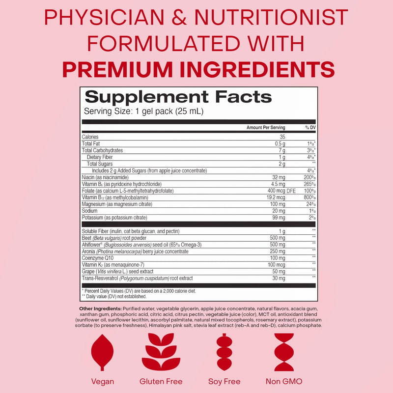 HealthyCell Heart & Vascular Health Daily Liquid Supplement – Beet Root, CoQ10, Resveratrol, Omega-3, Vitamin K2 | 30 Gel Packs