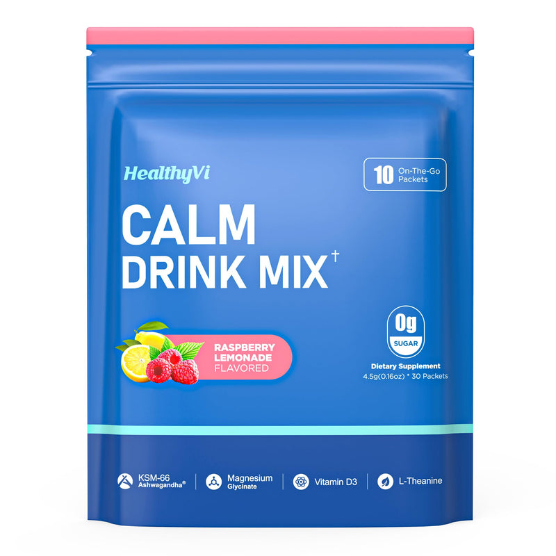HealthyVi Calm Sleep Aid Powder – L-Theanine, KSM-66 Ashwagandha, Magnesium Glycinate, Vitamin D3 | Raspberry Lemonade