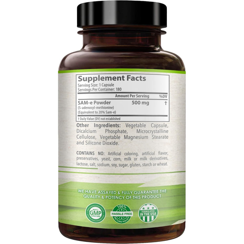 HealthyWayRx 500mg SAM-e Supplement – High Absorption 180 Capsules | Brain, Mood & Liver Support | Non-GMO