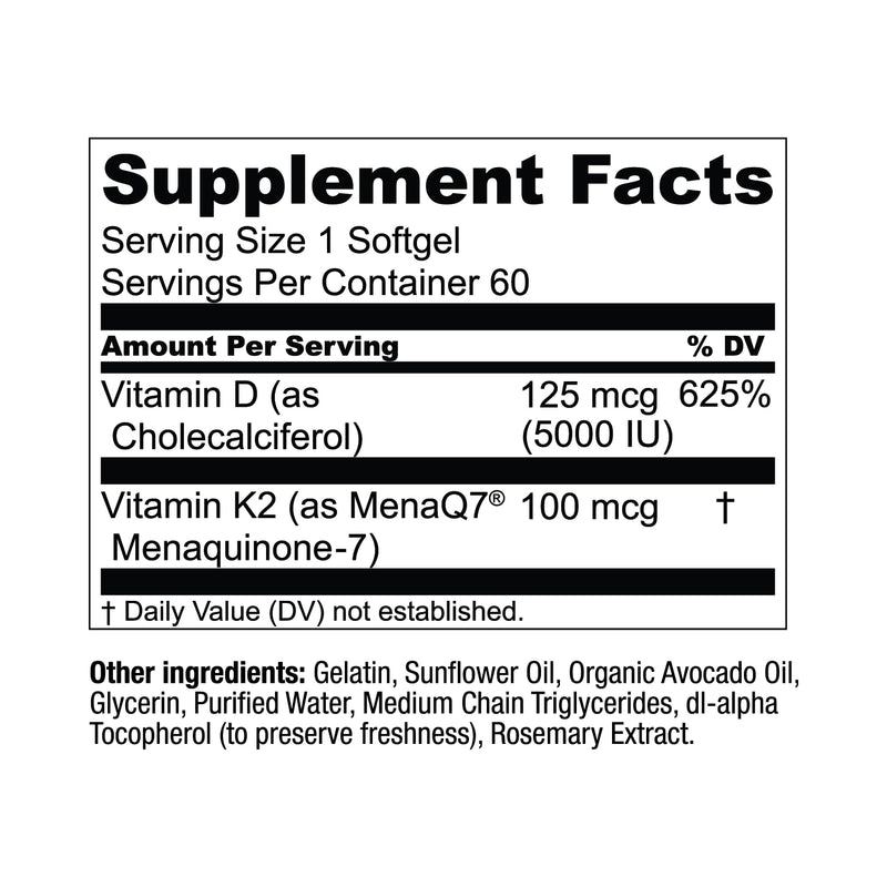 Live Conscious Vitamin K2 MK7 with D3 5000 IU - Bone & Heart Health Support | 60 Softgels
