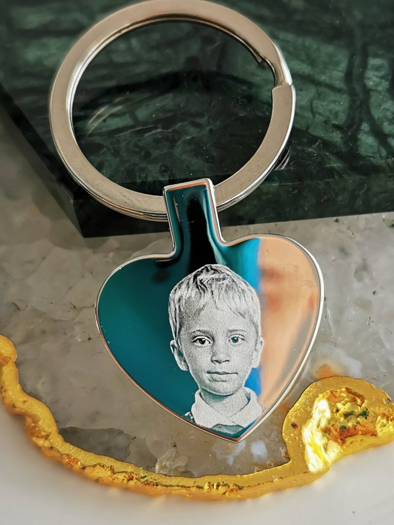 Personalised Heart Keyring - Custom Photo Engraved Gift | Stainless Steel Keepsake