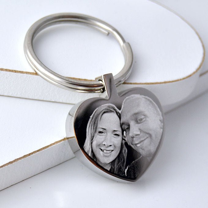 Personalised Heart Keyring - Custom Photo Engraved Gift | Stainless Steel Keepsake
