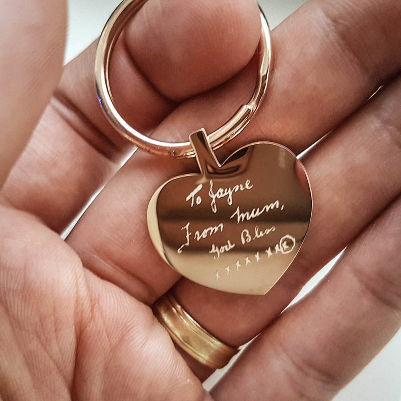 Rose Gold Heart Keychain – Personalised Photo Engraved Keepsake with Velvet Pouch