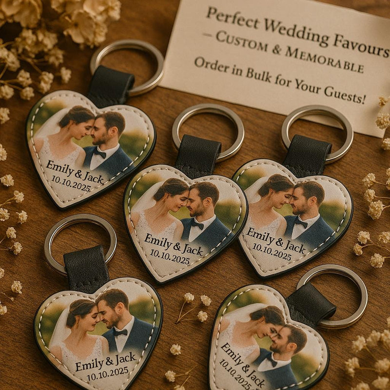 Heart Photo Keyring – Custom Wedding Favour Keepsake With Names & Date