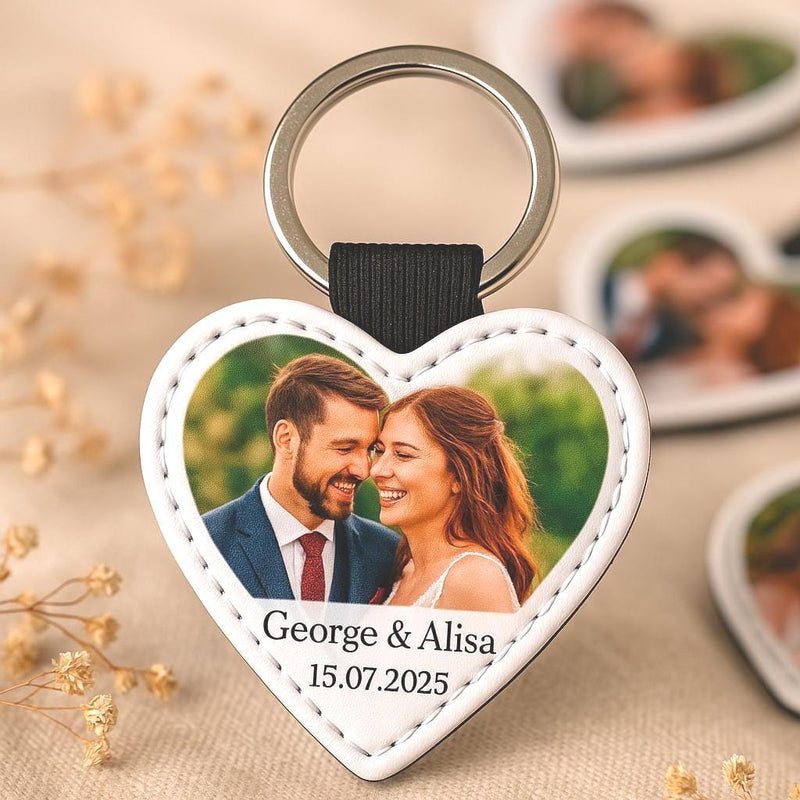 Heart Photo Keyring – Custom Wedding Favour Keepsake With Names & Date