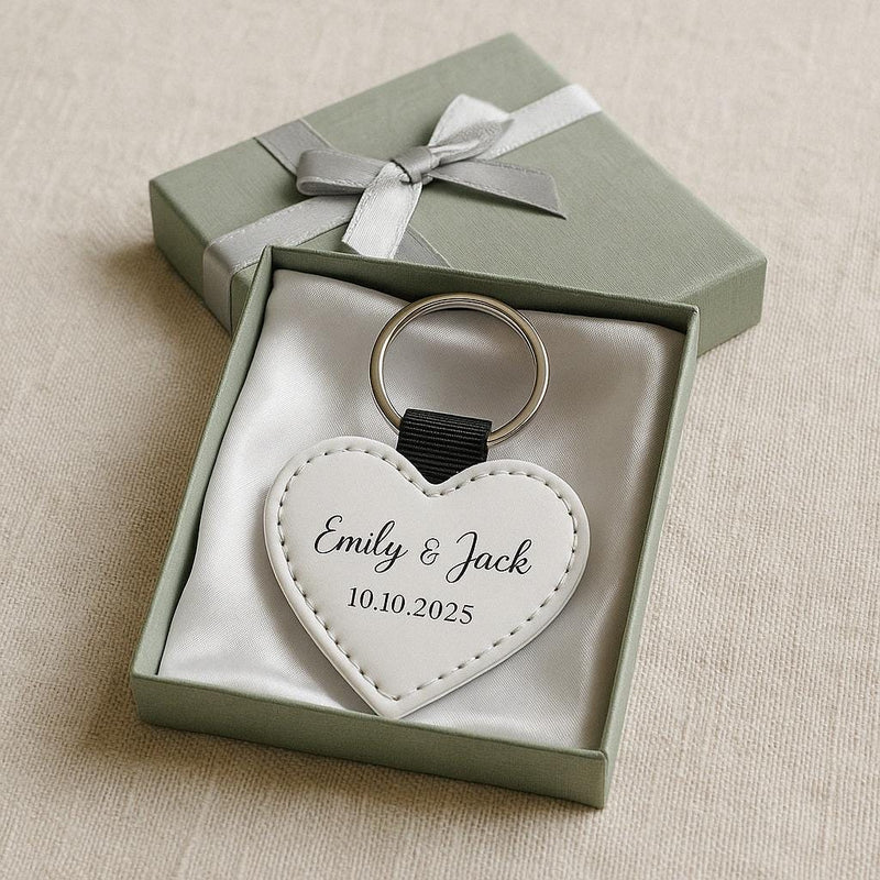 Heart Photo Keyring – Custom Wedding Favour Keepsake With Names & Date