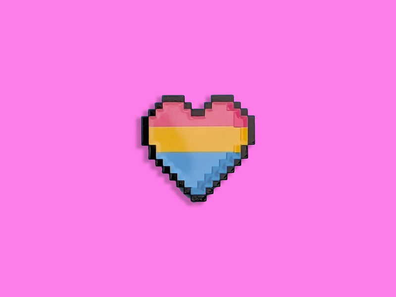 Pansexual flag pixel heart enamel pin