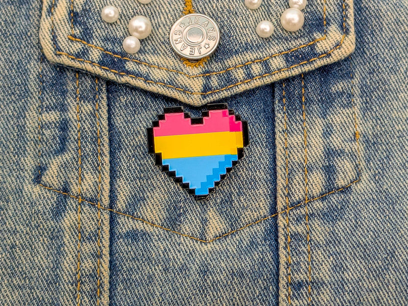 Pansexual flag pixel heart enamel pin