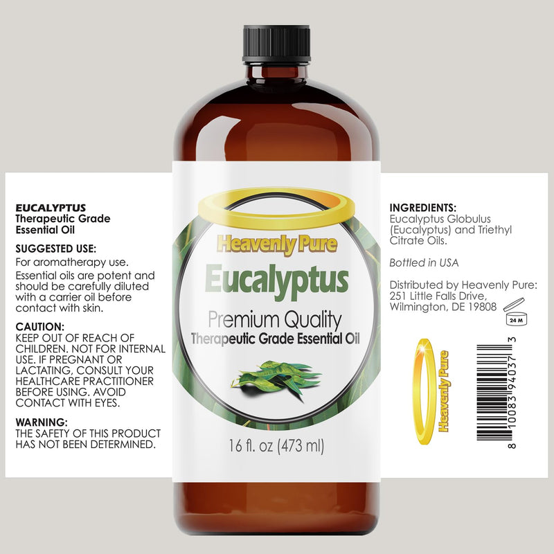 Heavenly Pure Eucalyptus Essential Oil 16 oz | Large 473 ml Amber Bottle for Diffuser, Humidifier & Spray