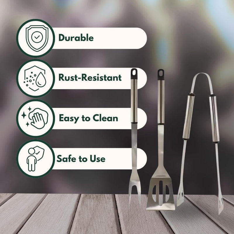 Stainless Steel BBQ Tool Set with Tongs Fork and Spatula