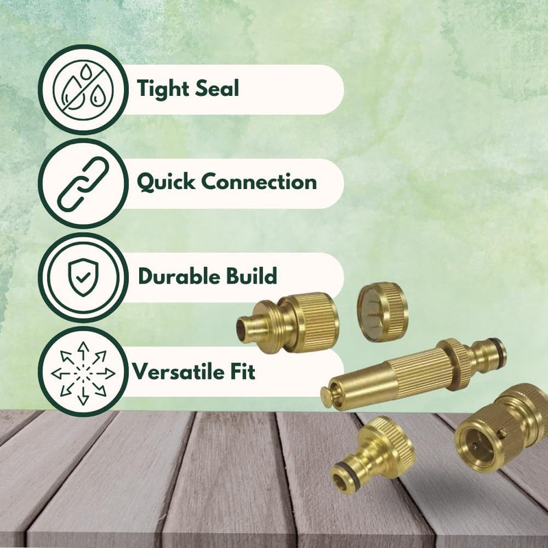 4 Piece Brass Hose Fitting Set with Spray Nozzle & Tap Adaptor
