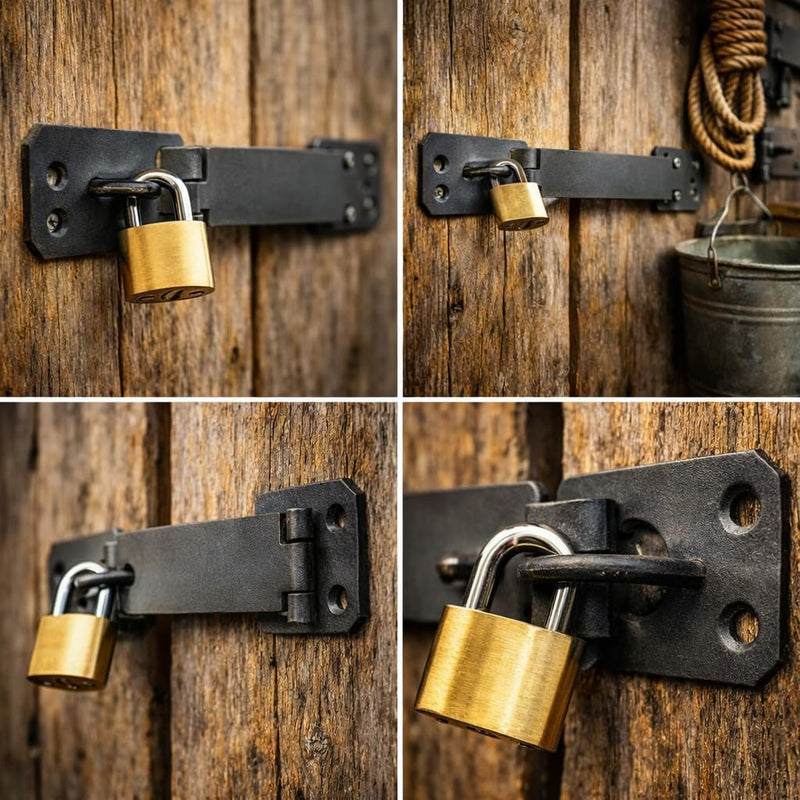 7 Inch Heavy Duty Hasp and Staple Lock Black Steel Latch