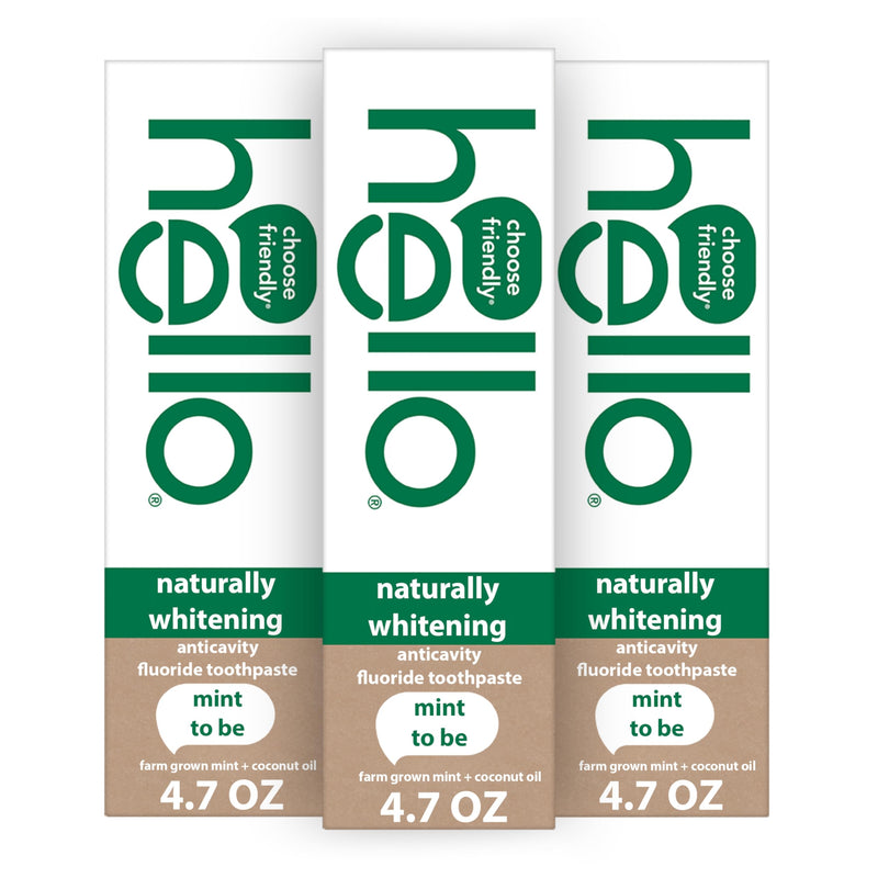 hello Naturally Whitening Fluoride Toothpaste — Mint, 3 Pack (4.7 oz tubes)