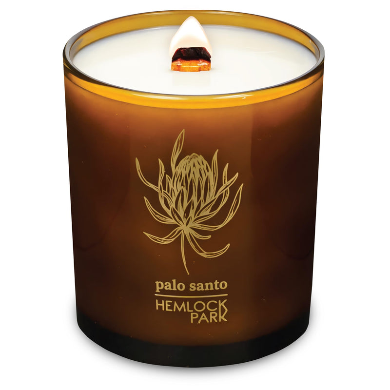 Hemlock Park Amber & Gold Wood Wick Candle – 14 oz Palo Santo, Natural Coconut Wax