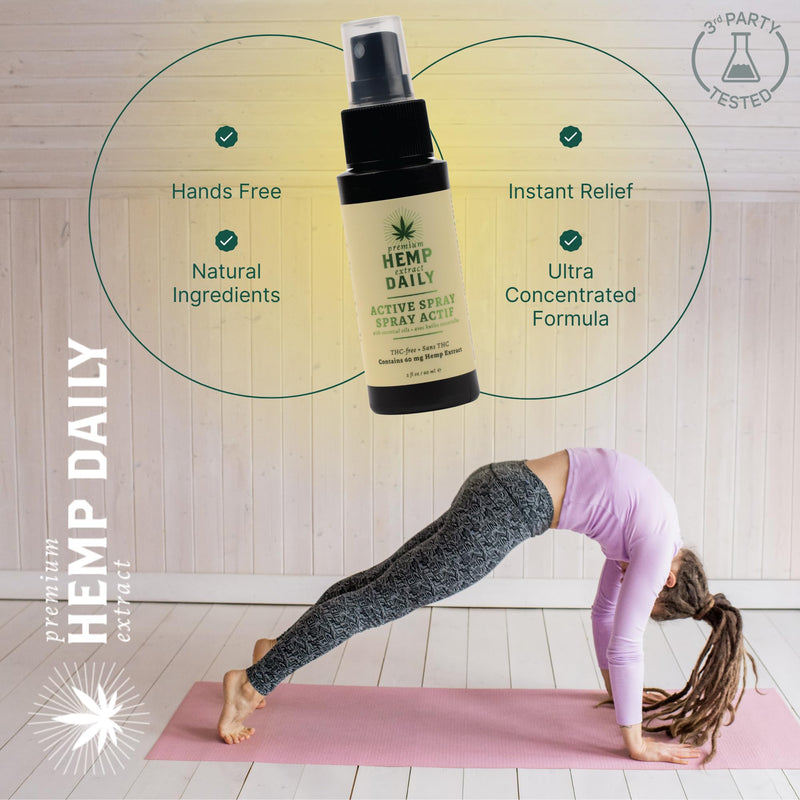 Hemp Daily Active Spray – Organic Hemp Oil with Essential Oils | 2 oz each | 3 Pack | Vegan & Cruelty-Free | THC-Free