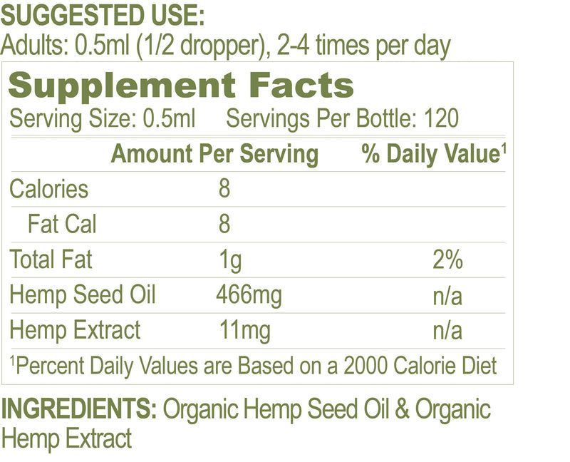 High Strength USDA Organic Hemp Oil Drops 1250mg – 2oz/60ml | Calming Relief