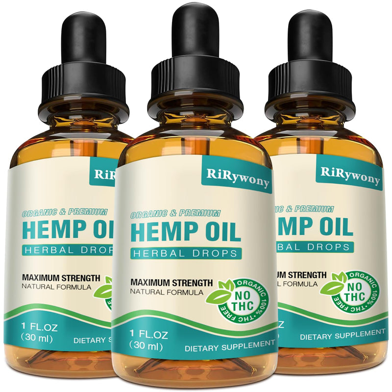 Hemp Oil High Potency - 3 Pack Maximum Strength Organic Hemp Drops for Adults | Natural Relax & Good Mood | Vegan Tincture