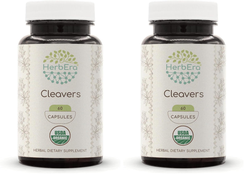 HerbEra Cleavers USDA Organic 60 Capsules | Pack of 2 | Natural Herbal Supplement