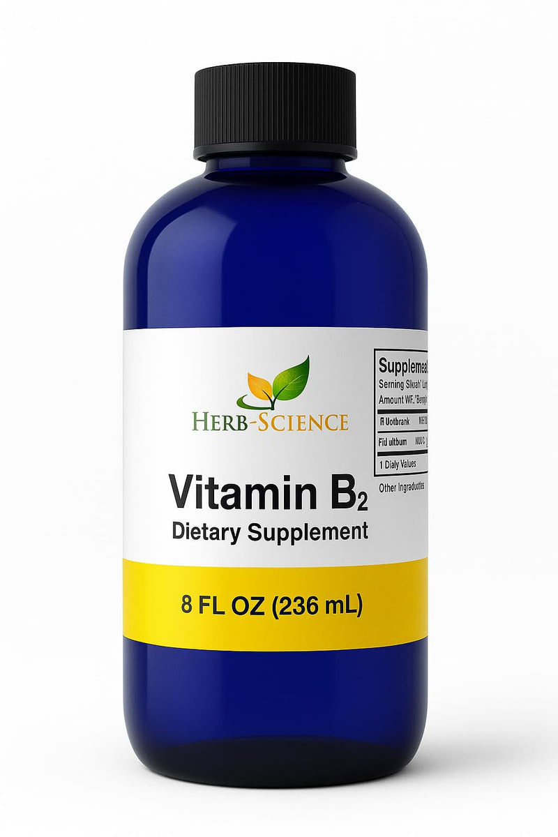 Herb-Science Vitamin B2 Drops | Riboflavin Liquid for Energy, Hair & Skin Support | Non-Alcoholic 8 Fl Oz