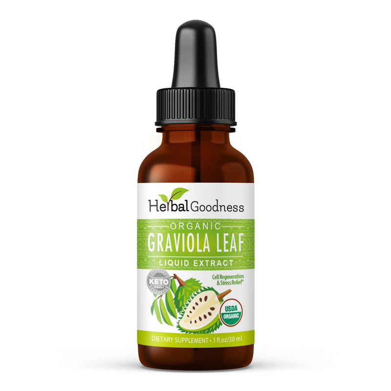 Herbal Goodness Organic Soursop Graviola Leaf Extract 1oz – 15X Concentrated Tincture | USDA Organic & Kosher
