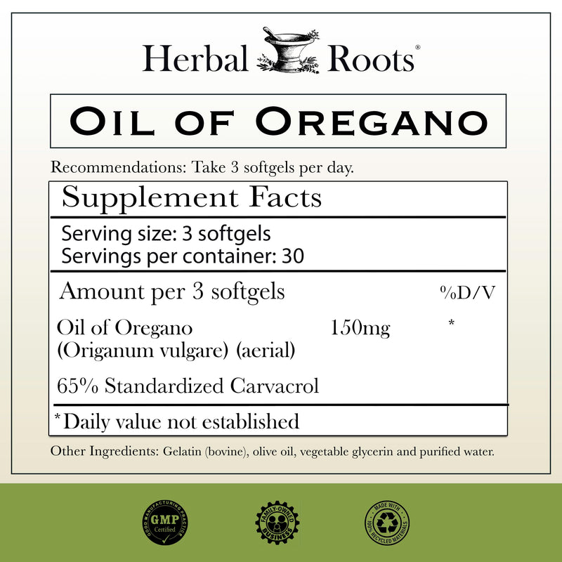 Herbal Roots Oil of Oregano Softgels - Extra Strength 150mg (90 Count)