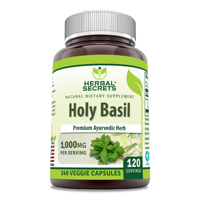 Herbal Secrets Holy Basil Supplement - 1000 mg per Serving | 240 Veggie Capsules | Non-GMO | Gluten Free | Made in USA