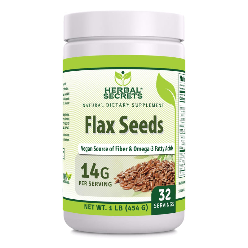 Herbal Secrets Organic Whole Flax Seeds Supplement – 14 g per Serving, 1 lb | Raw Vegan, Non-GMO, Gluten-Free, Made in USA