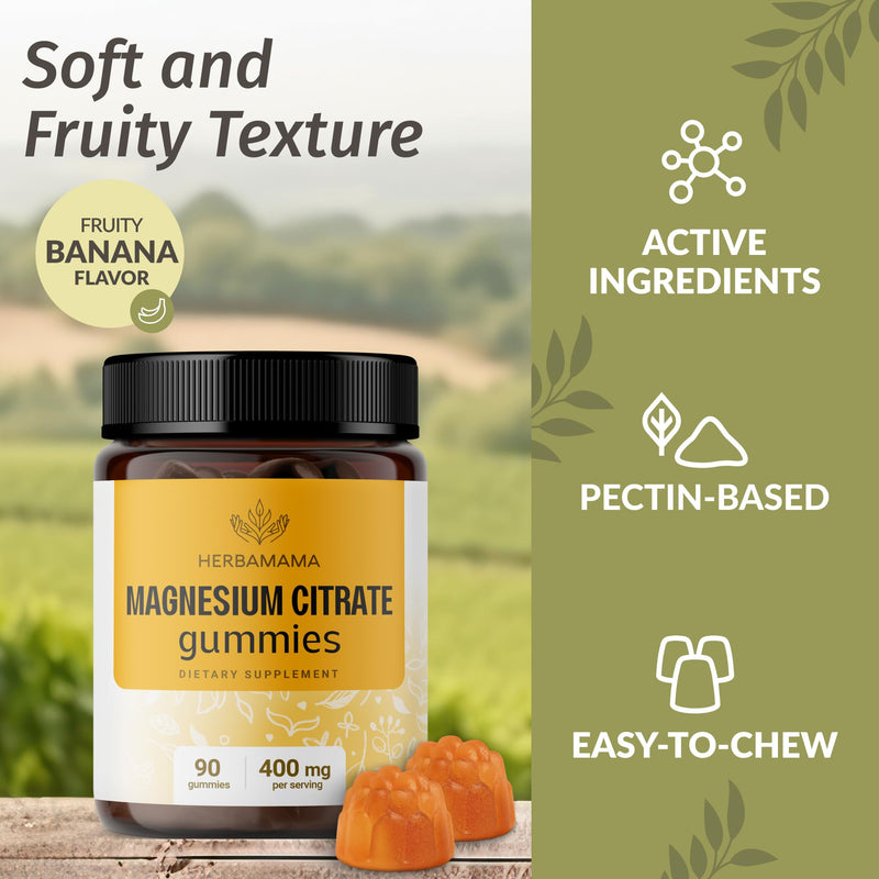 Herbamama Calm Magnesium Gummies - 400mg | Vegan & Non-GMO | Banana Flavor