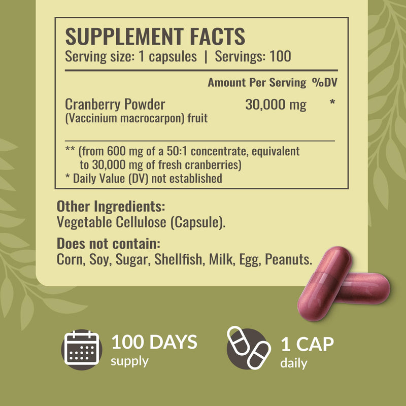 Herbamama Cranberry Extract Capsules – 30,000mg Cranberry Powder for Urinary Tract Support | Vegan, Non-GMO, 100 Caps (Pack of 2)