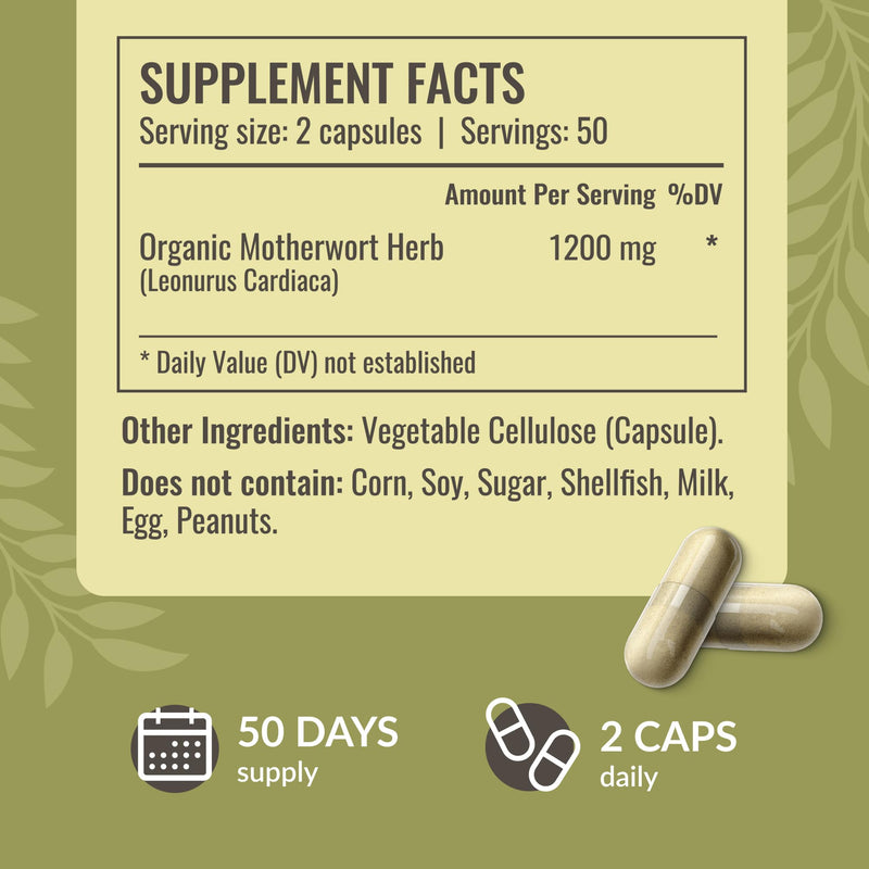 HERBAMAMA Motherwort Capsules 1200mg – Calm & Mood Support for Women | Vegan, Non-GMO
