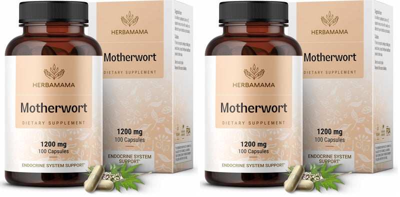 HERBAMAMA Motherwort Capsules 1200mg – Calm & Mood Support for Women | Vegan, Non-GMO