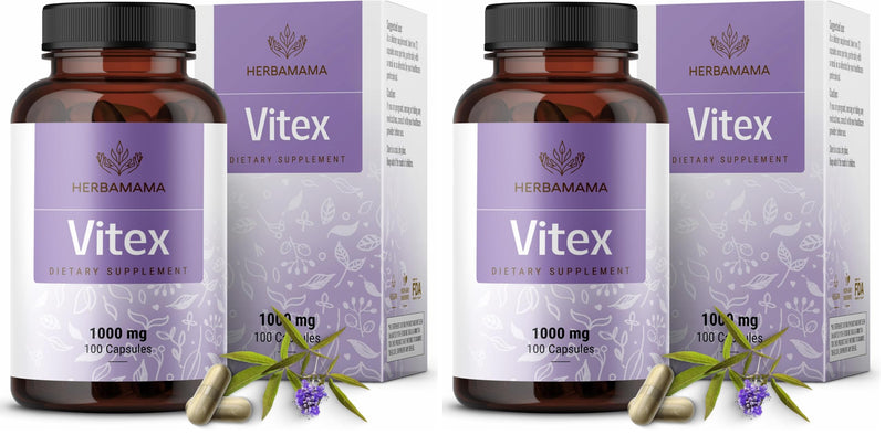 HERBAMAMA Vitex Fruit Capsules - 1000mg Chaste Tree Berry Powder for Women's Support - Vegan, Non-GMO Pure Vitex Chasteberry Supplement for Women (Pack of 2)
