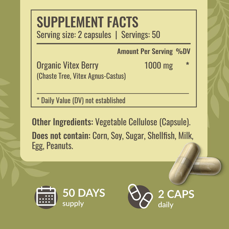 HERBAMAMA Vitex Fruit Capsules - 1000mg Chaste Tree Berry Powder for Women's Support - Vegan, Non-GMO Pure Vitex Chasteberry Supplement for Women (Pack of 2)