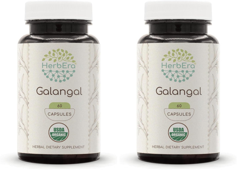 HerbEra Galangal 60 Capsules – 500 mg, USDA Organic Galangal (Alpinia Galangal) – Pack of 2