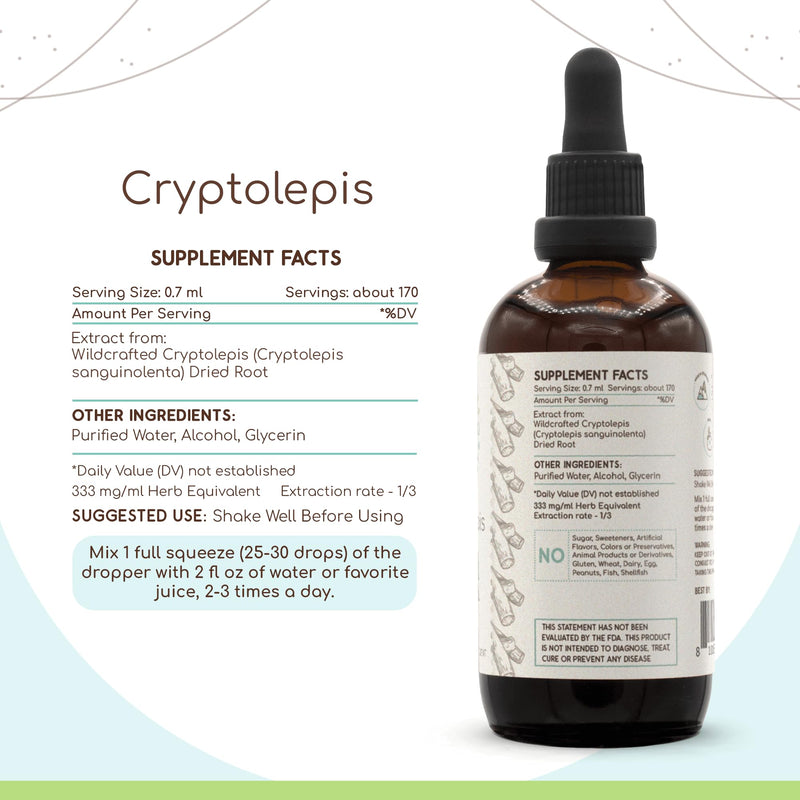 Cryptolepis Alcohol Herbal Extract Tincture 4 Oz – Super-Concentrated Wildcrafted Cryptolepis Sanguinolenta