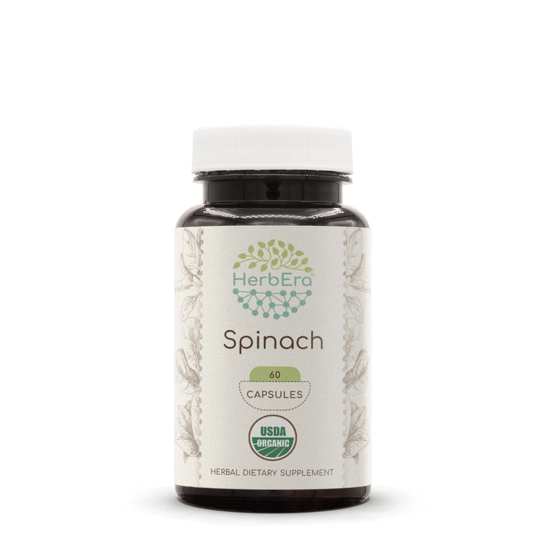 HerbEra Spinach USDA Organic 60 Capsules | Natural Herbal Supplement | Certified Organic Spinach (Spinacia oleracea) Dried Leaf